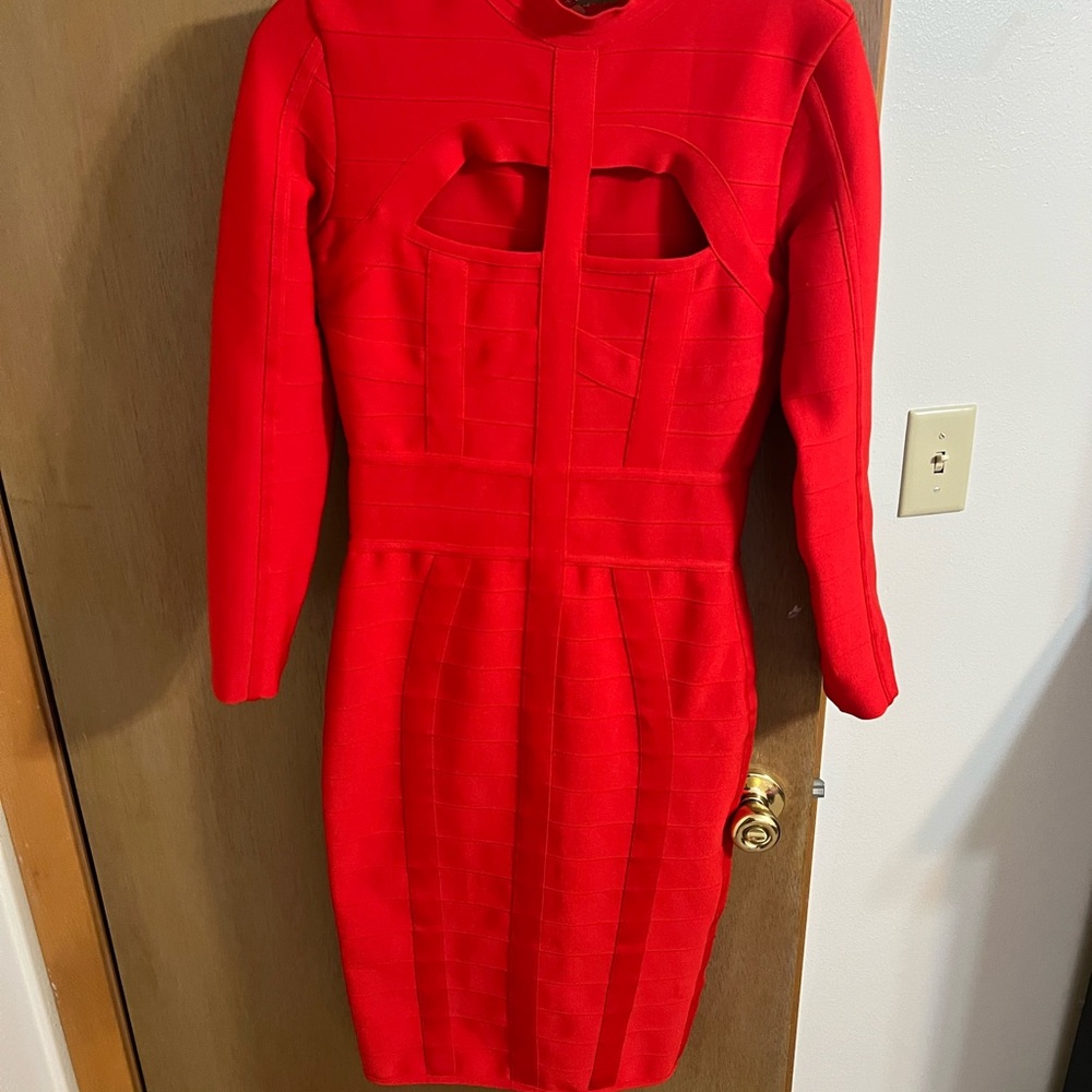 Red Long Sleeve Cutout Bodycon Dress